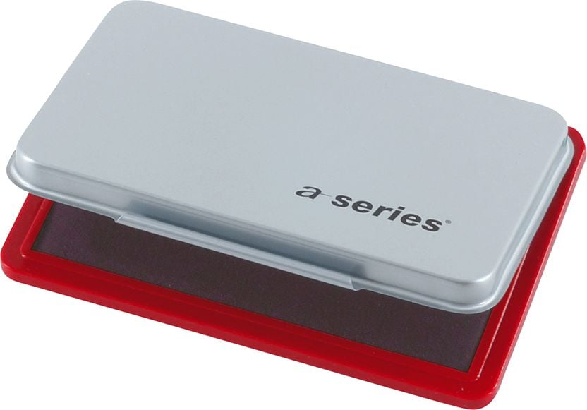 Stempelkissen a-series Nr. 2, Größe: 2, Stempelfläche: 7x11cm,
Metallgehäuse, getränkt, rot