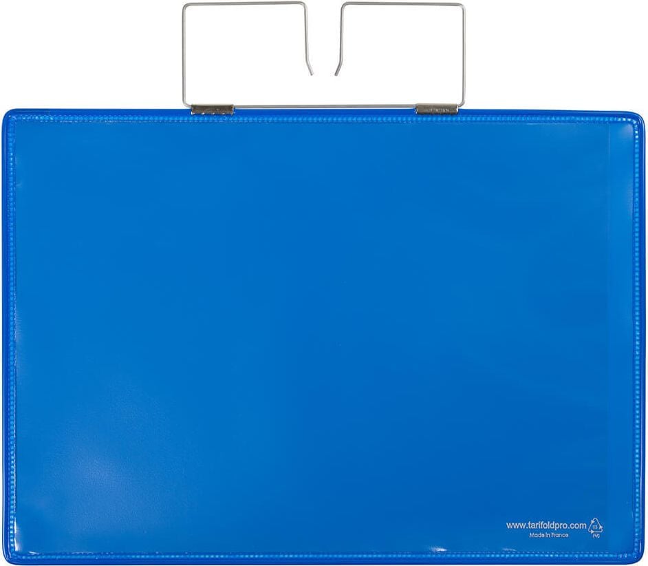 Gitterboxtaschen tarifold Kennzeichnungshülle 16504, A4 quer, Drahtbügel, PVC verstärkt,
Pack 10 Stück, blau