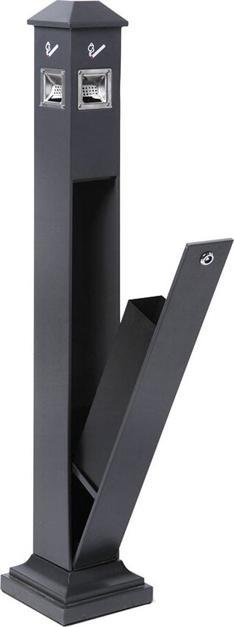 Standaschenbecher Showdown Displays SMPBL, freistehend, 3 Liter, 21x120x21cm, 360 Grad Zugang, pulverbeschichteter Stahl, schwarz