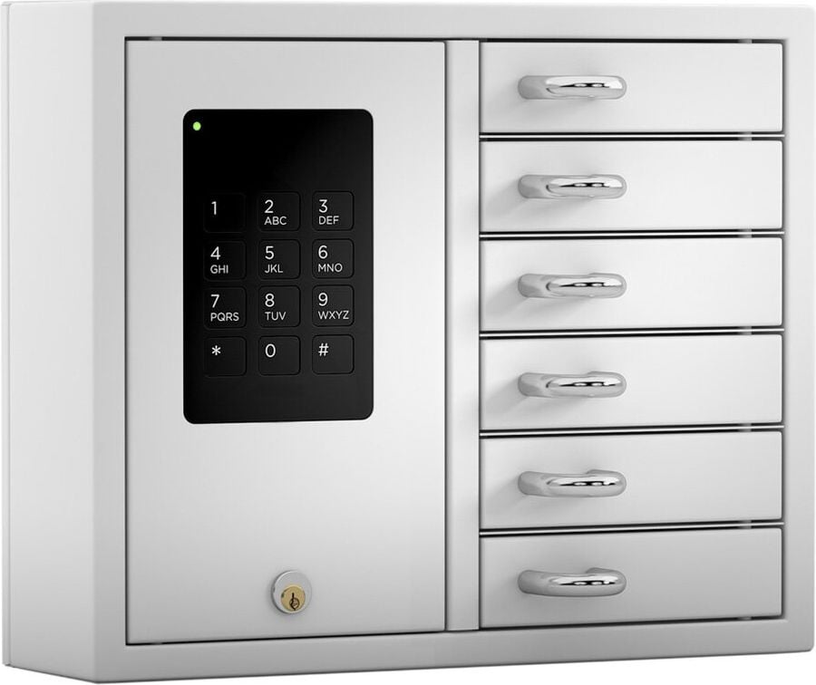 Schlüsseltresor Eichner Basic 9201-00018, für 6 Schlüssel, 350x280x93mm,
elektronisches Tastenschloss, hellgrau