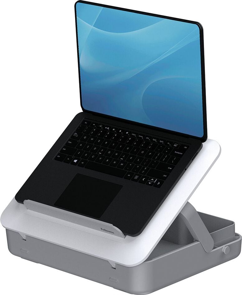 Notebookständer Fellowes BREYTA 10001656 Toolbox, bis 14 Zoll Notebooks, Tragfähigkeit bis 4
kg, 5-fach höhenverstellbar, weiß