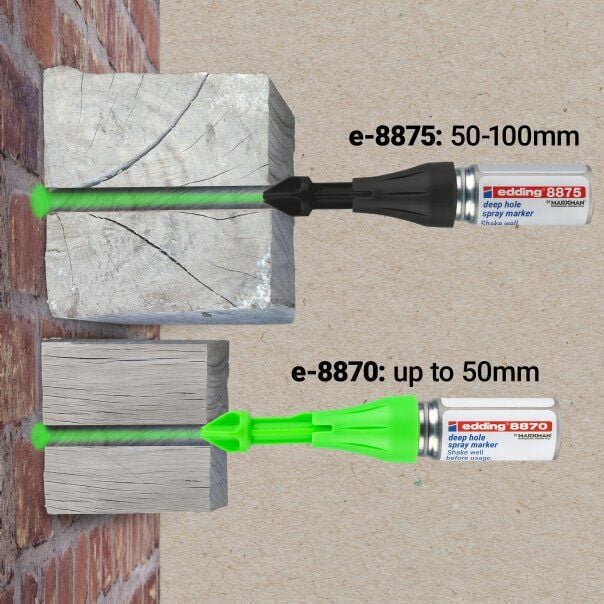 Bohrlochmarker Edding Spraymarker 8875, ca. 3-13 mm, 50-100 mm Sprühtiefe, Düsenspitze,
neongrün