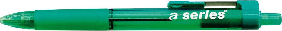 Kugelschreiber a-series Komfort, nachfüllbar, Schaftfarbe=Schreibfarbe,
gummierte Griffzone, Metallclip, grün