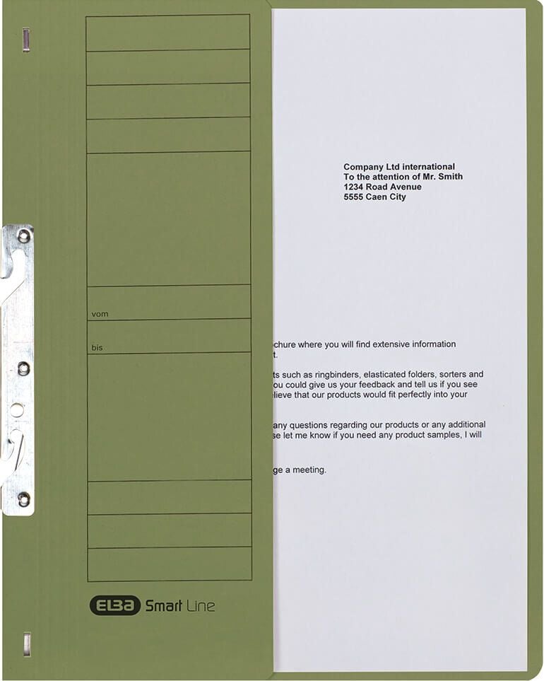 Einhakhefter Elba 22421, A4, 1/2 Deckel, Amtsheftung, Manilakarton 250
g/m², grün