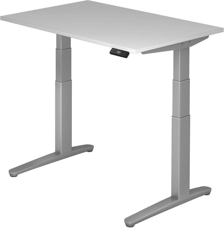 Hubschreibtisch Hammerbacher VXBHM12/x/SS, 120x80cm (BxT), 65-130cm Höhe, rechteckig,
C-Fuß silber, grau