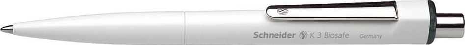 Kugelschreiber Schneider K3 Biosafe, Mehrweg, Strichbreite ca. 0,5mm, Druck-
mechanik, Metallclip, Schaftfarbe weiß,
klimaneutrales Produkt (ClimatePartner), schwarz