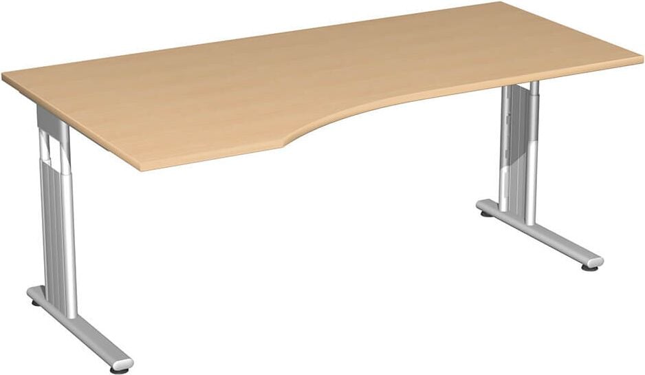 Schreibtisch Geramöbel C Fuß Flex S-617306, 180x100cm (BxT), 68-82cm Höhe, Freiform
links, C-Fuß silber, buche