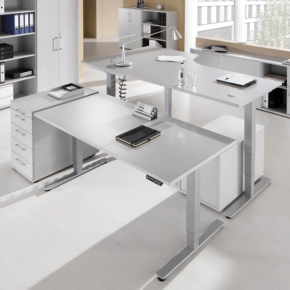 Hubschreibtisch Hammerbacher XDSM16/x/S, 160x80cm (BxT), 63,5-128,5cm Höhe,
rechteckig, T-Fuß silber, eiche