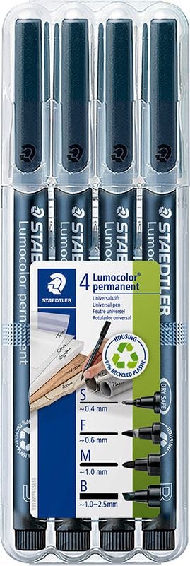 Folienschreiber Staedtler Lumocolor permanent pen 31-9WP4GS, Etui mit je 1 x 313S, 318F, 317M, 314B,
schwarz