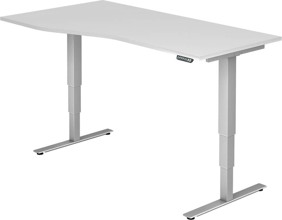 Hubschreibtisch Hammerbacher XDSM18/x/s, 180x100cm (BxT), 63,5-128,5cm Höhe, Freiform,
T-Fuß silber, weiß