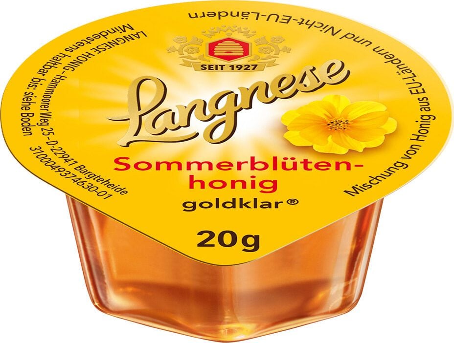 Honig Langnese Sommerblütenhonig goldklar 70102915, Bienenhonig, Pack 72 Portionen á 20 g