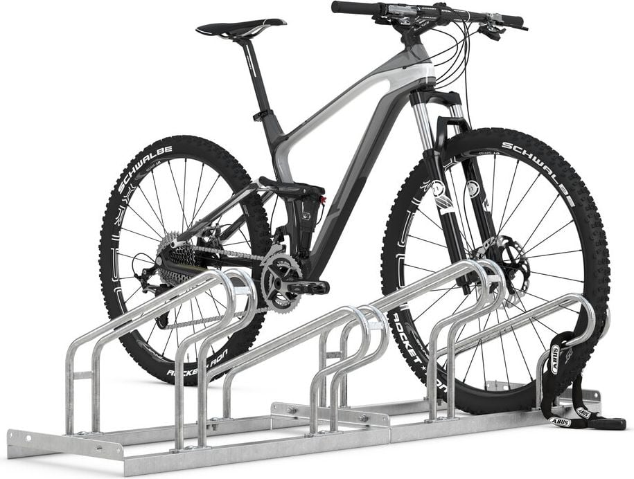 Fahrradständer WSM Bügelparker 2160, verzinkt, Freiaufstellung, 175cm lang, für 10 Fahrräder, bis zu 55mm Reifenbreite, zweiseitige Radeinstellung, Reihenverbindung möglich