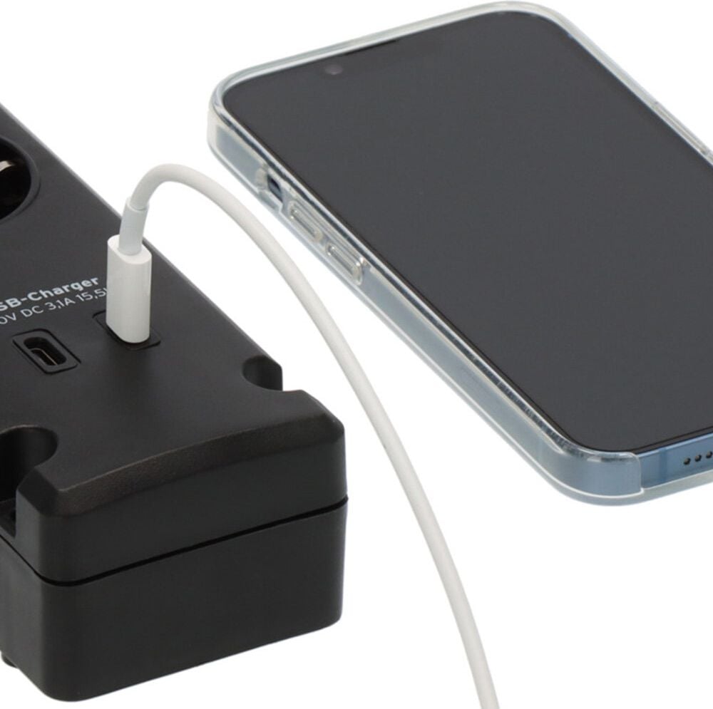 Steckdosenleiste Brennenstuhl Bremounta 5-fach 1150660415, 90 Grad-Anordnung, 1 Schalter, Kabellänge 3m,
2 USB-Charger, Winkelstecker, weiß