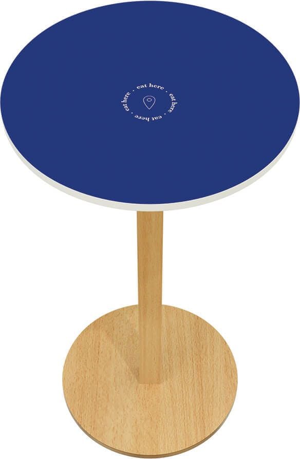 Stehtisch Paperflow Woody MD60.10, 60cm Durchmesser, 110cm Höhe, eat here,
Tischsäule Massivholz, blau