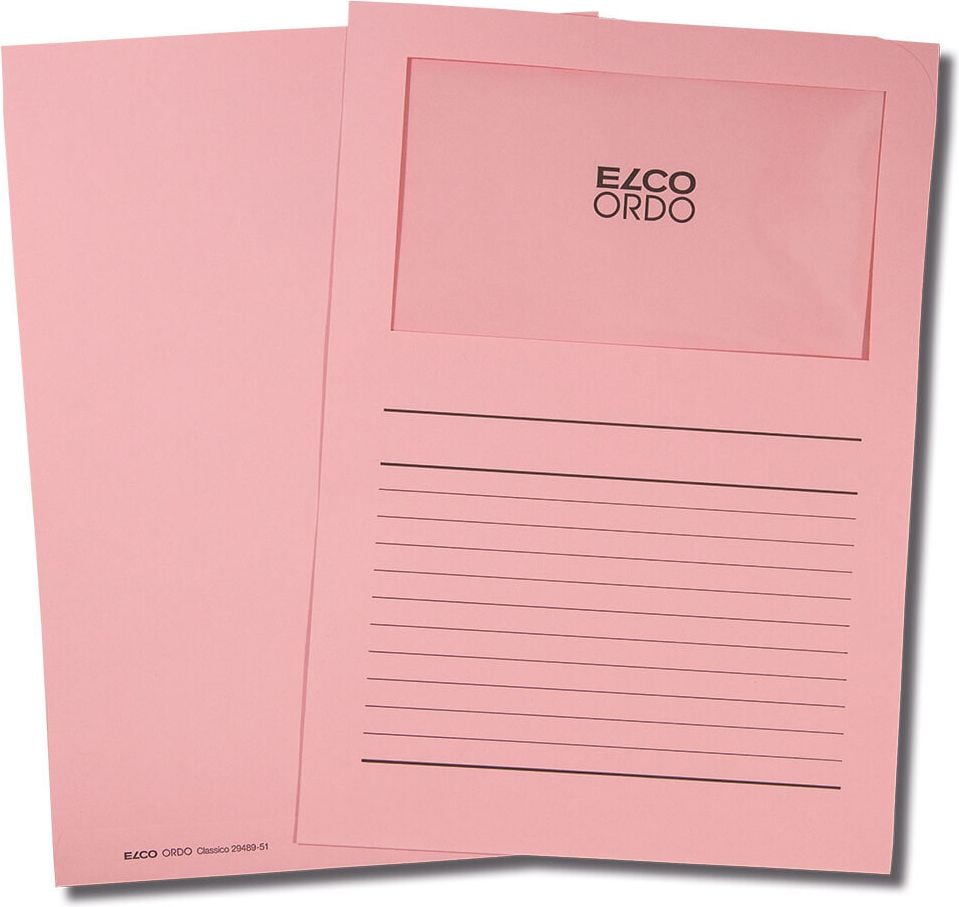 Sichtmappen Elco Ordo classico Organisationsmappe 29489, A4, Karton 120 g/m², Sichtfenster,
Linienaufdruck, Pack 100 Stück, rosa