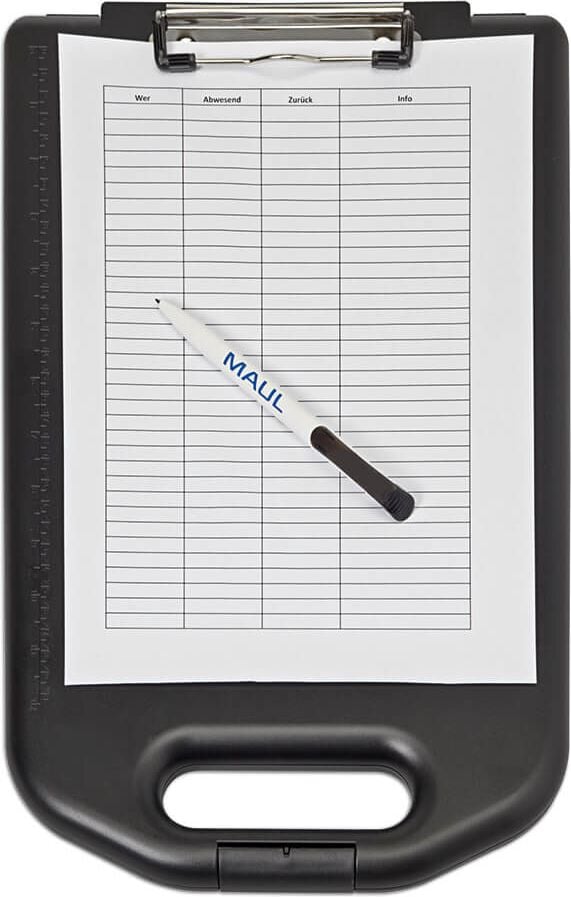 Klemmbretter Maul 23495-90, A4, Aufbewahrungsfach, Klemme kurze Seite,
Kunststoff, schwarz, schwarz