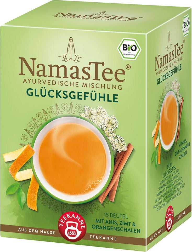 Tee Teekanne NamasTee BIO Glücksgefühle, Beuteltee, Pack 15 Beutel à 2g, BIO-zertifiziert DE-ÖKO-039