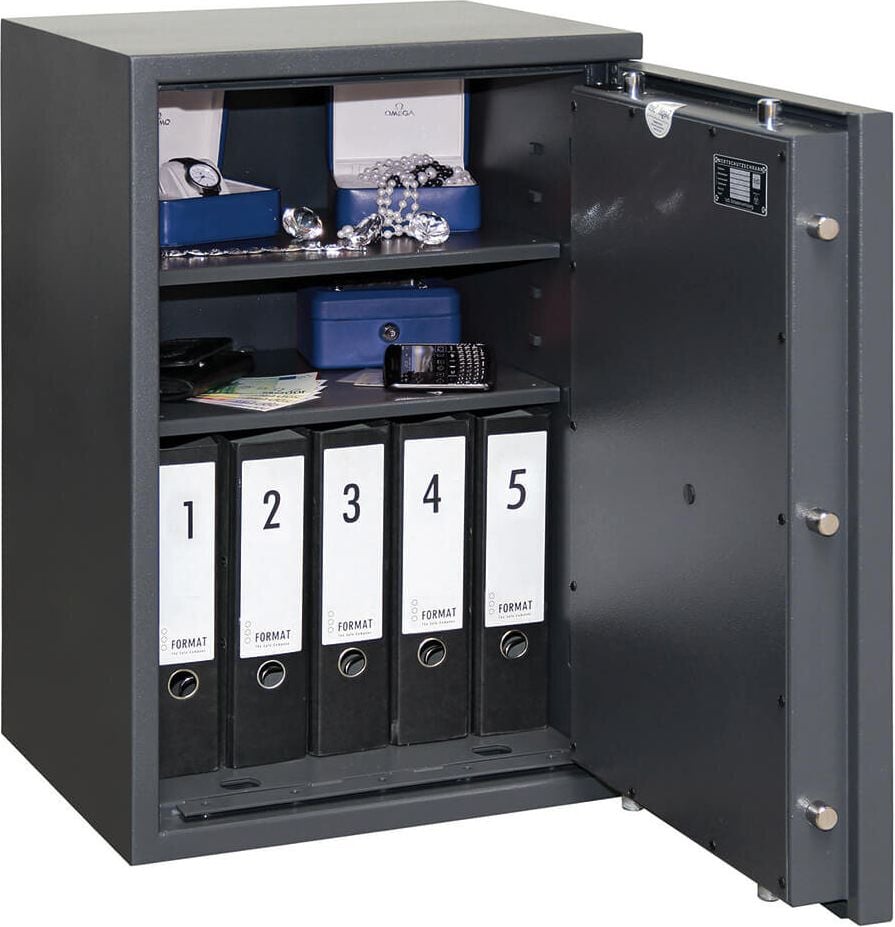 Wertschutzschrank Format Lyra 4, 75x50x42cm, 89kg, Widerstandsgrad 1, EN
1143-1 zertifiziert, 84 Liter Volumen, hellgrau