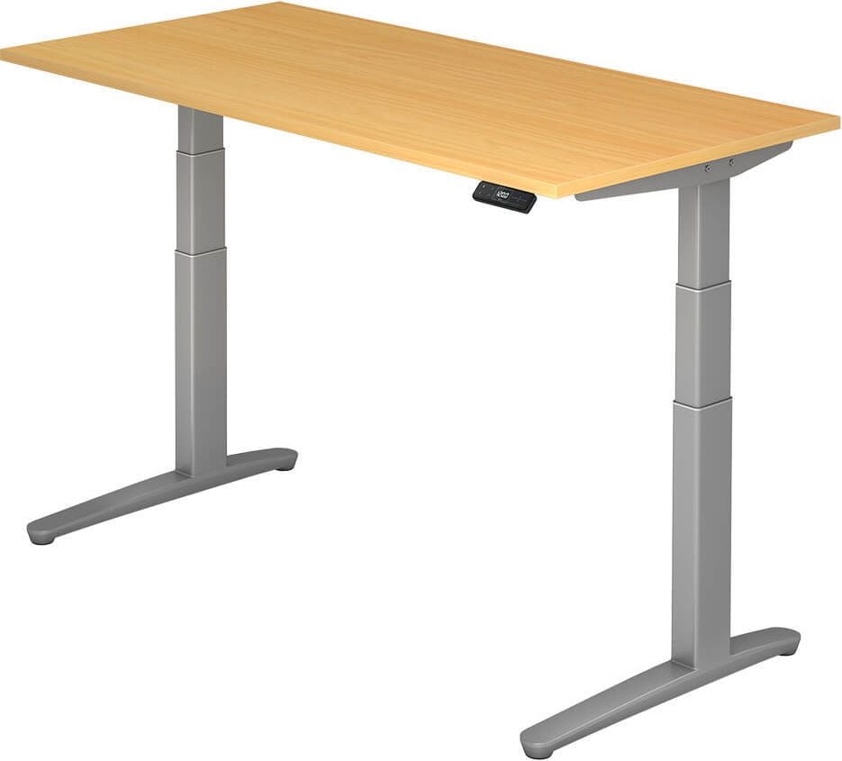 Hubschreibtisch Hammerbacher VXBHM16/x/SS, 160x80cm (BxT), 65-130cm Höhe, rechteckig,
C-Fuß silber, buche