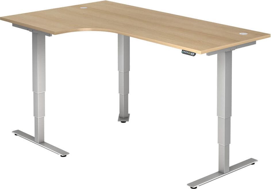 Winkelhubschreibtisch Hammerbacher XDSM82/x/S, 200x120cm (BxT), 63,5-128,5cm Höhe, 90 Grad
Winkel, T-Fuß silber, eiche