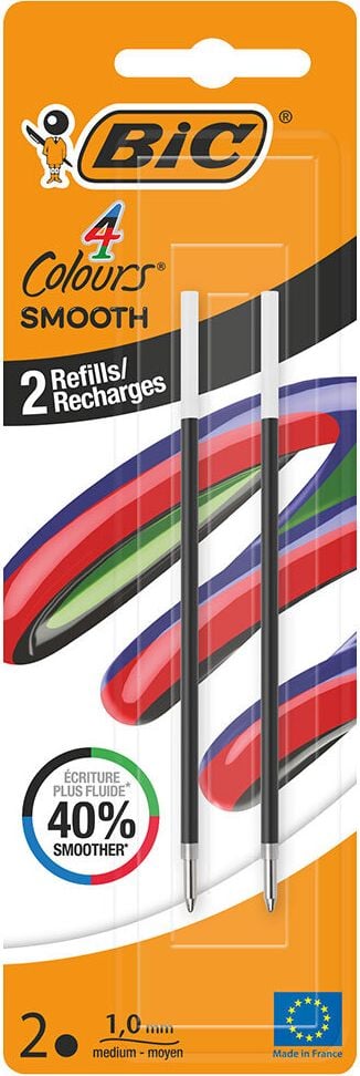 Kugelschreiberminen BIC 4 Colours Smooth 524097/524102, Vierfarbmine für 4 Colours Smooth, 0,4mm, Pack 2 Stück, schwarz