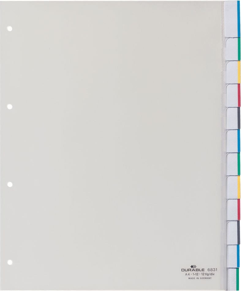 Kunststoffregister Durable A4 Überbreite blanko, A4 Überbreit, blanko/
0-10, 10tlg., PP, transp.