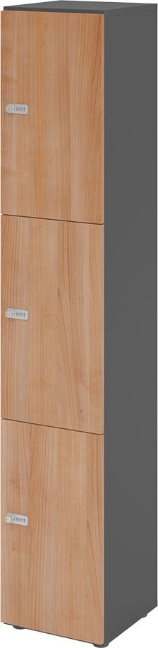 Schließfachschrank Hammerbacher V264L3/G ZS, 40 x 42 x 215,6 cm (BxTxH), 6 Ordnerhöhen, mit Zahlenschloss, 3 Fächer, Korpus: Graphit, nussbaum