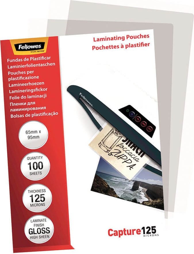 Laminierfolien Fellowes Ausweise 5306702, 65x95mm, 125mic, glänzend, Pack 100 Stück