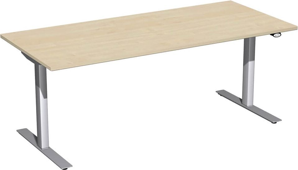 Hubschreibtisch Geramöbel Elektro Flex S-08F1808, 180x80cm (BxT), 65-125cm Höhe, rechteckig,
T-Fuß silber, ahorn