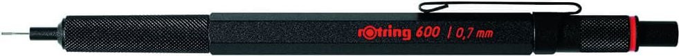 Druckbleistifte Rotring 600 1904442, 0,7mm, HB, Radierer, Sechskant-Design,
schwarzer Schaft, schwarz