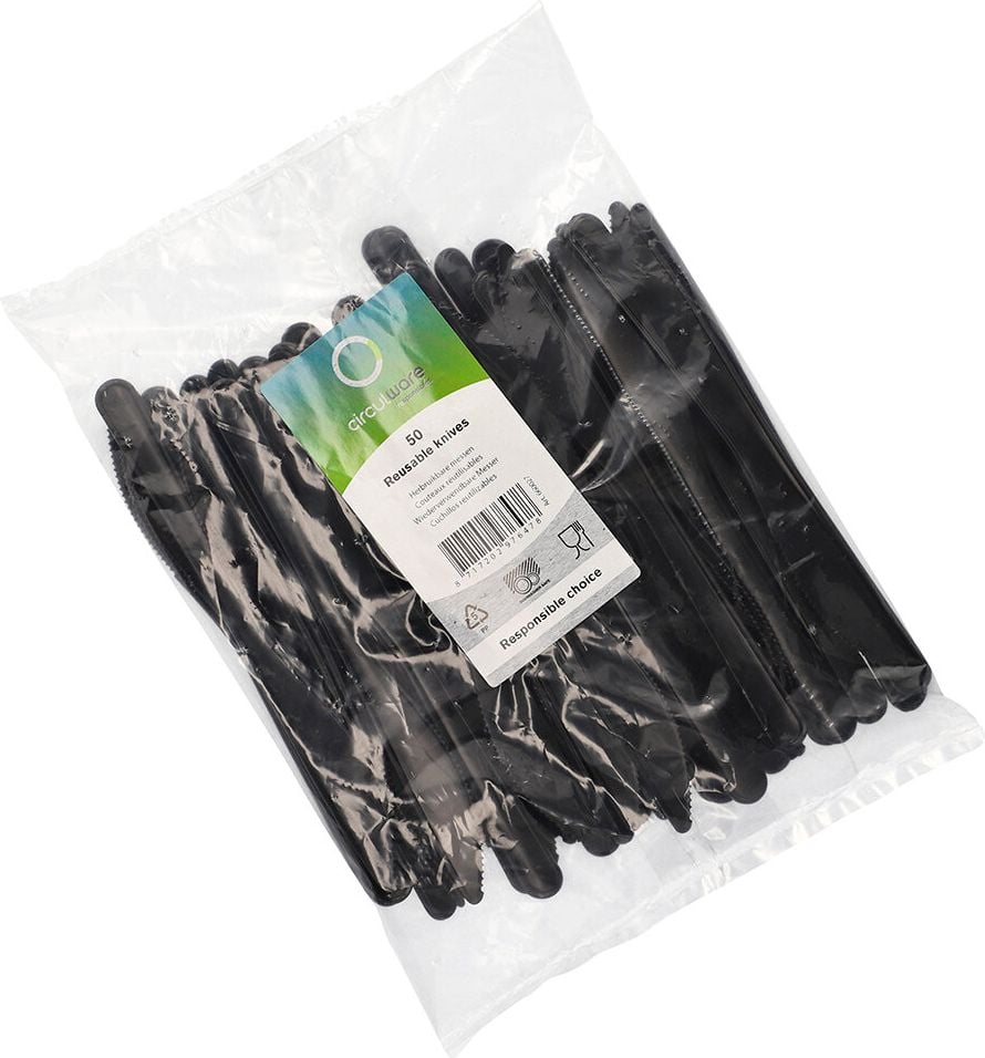 Mehrwegmesser Papstar Circulware by Haval 96436, 18,5cm, PP-MF, schwarz, extra stabil, recycelbar, Pack 50 Stück, schwarz