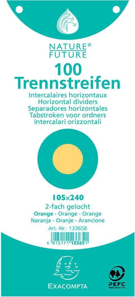Trennstreifen Exacompta, 10,5x24cm, 180 g/m² Premiumkarton, Pack 100 Stück, orange