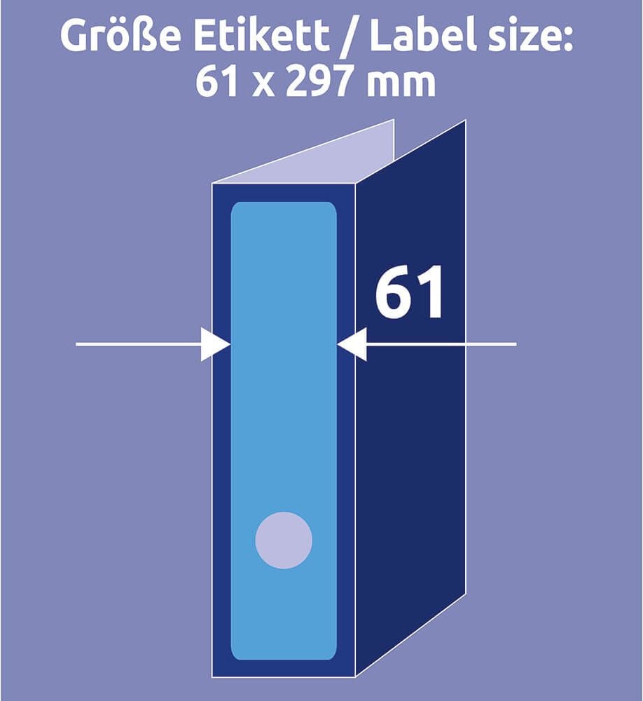 Rückenschilder Zweckform L4753-20 ultragrip, breit/lang, 297x61mm, auf A4, blau, Pack 20
Blatt/60 Stück