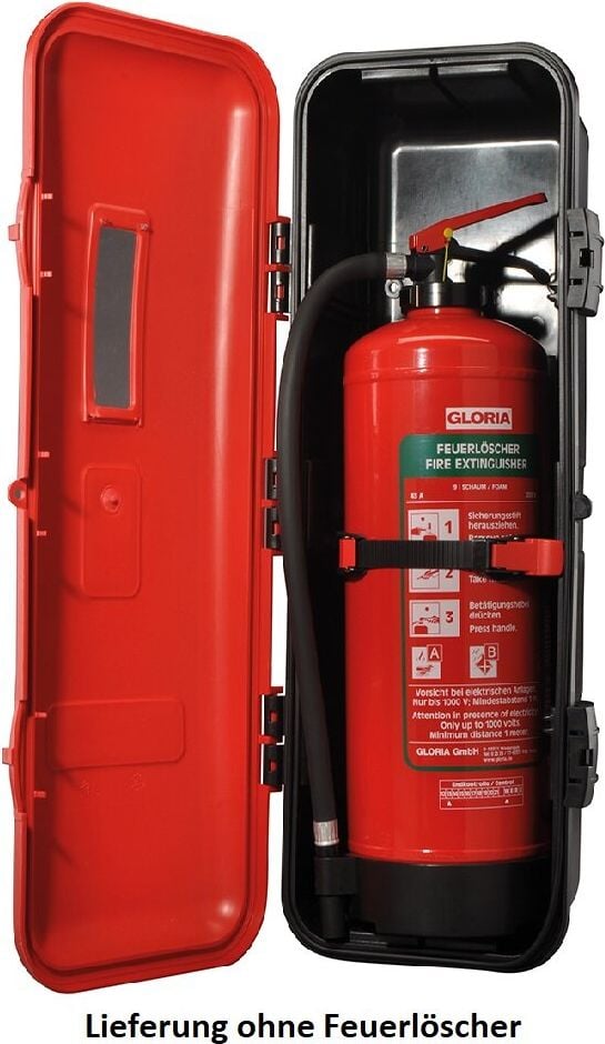 Feuerlöscherkasten Gloria Bigbox XL, für KFZ, für Pulver- und Nasslöscher bis 12kg
bzw. 9 Liter, Sichtfenster, zur Wand- und
Fahrzeugbefestigung