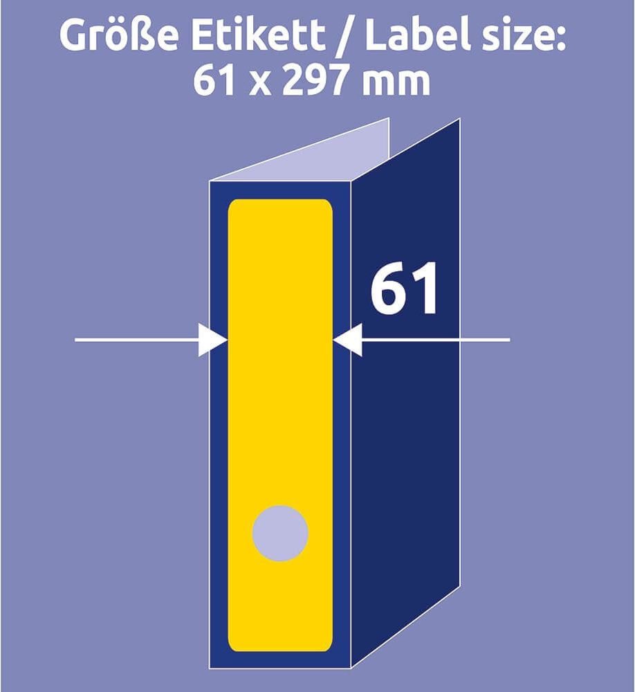 Rückenschilder Zweckform L4755-20 ultragrip, breit/lang, 297x61mm, auf A4, gelb, Pack 20
Blatt/60 Stück