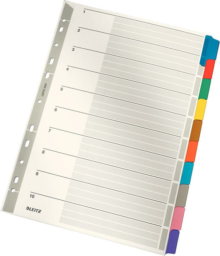 Kartonregister Leitz A4 blanko 4321, A4 hoch, blanko, 10-teilig, Karton 160 g/m²,
grau