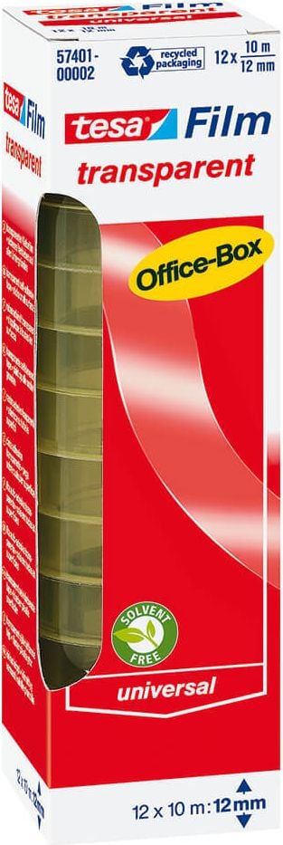 Klebefilm Tesa 57401-00002-02, 12mm x 10m, Officefilm, transparent, PP, Pack
12 Rollen