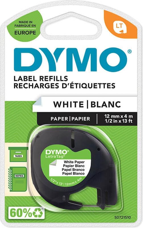 Schriftbänder Dymo LT 91220/S0721510, Papier, schwarz auf weiß, 12mm/4m