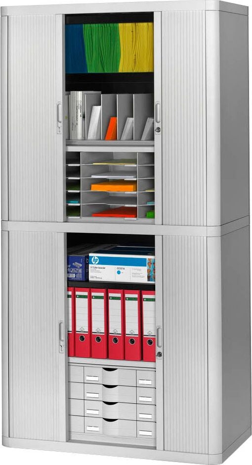 Aktenschrank easyOffice by Paperflow, 110x204x41,5cm (BxHxT), 2 Rollläden, 4
Fachböden, Korpus/Rollläden einfarbig, schwarz