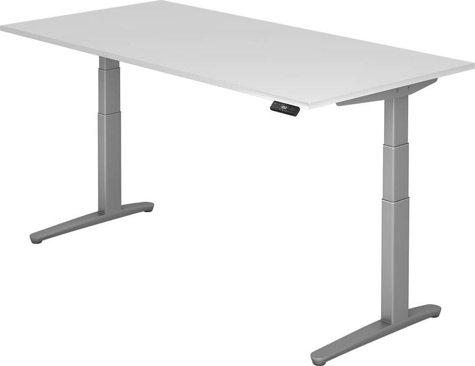 Hubschreibtisch Hammerbacher VXBHM2E/x/SS, 200x100cm (BxT), 65-130cm Höhe, rechteckig,
C-Fuß silber, weiß