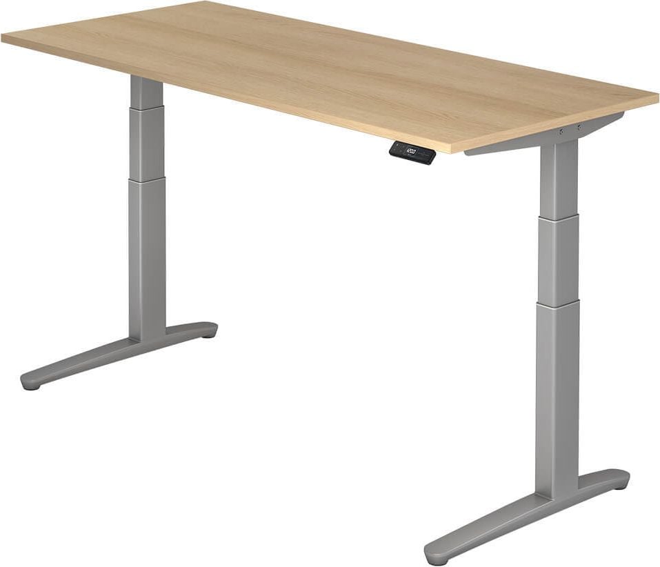 Hubschreibtisch Hammerbacher VXBHM19/x/SS, 180x80cm (BxT), 65-130cm Höhe, rechteckig,
C-Fuß silber, eiche