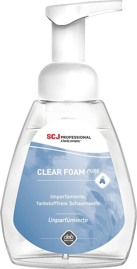 Schaumseife Deb CLEAR FOAM PURE CLR250ML, unparfümiert, farbstofffrei, hypoallergen,
Pumpflasche 250ml, bis zu 357 Anwendungen