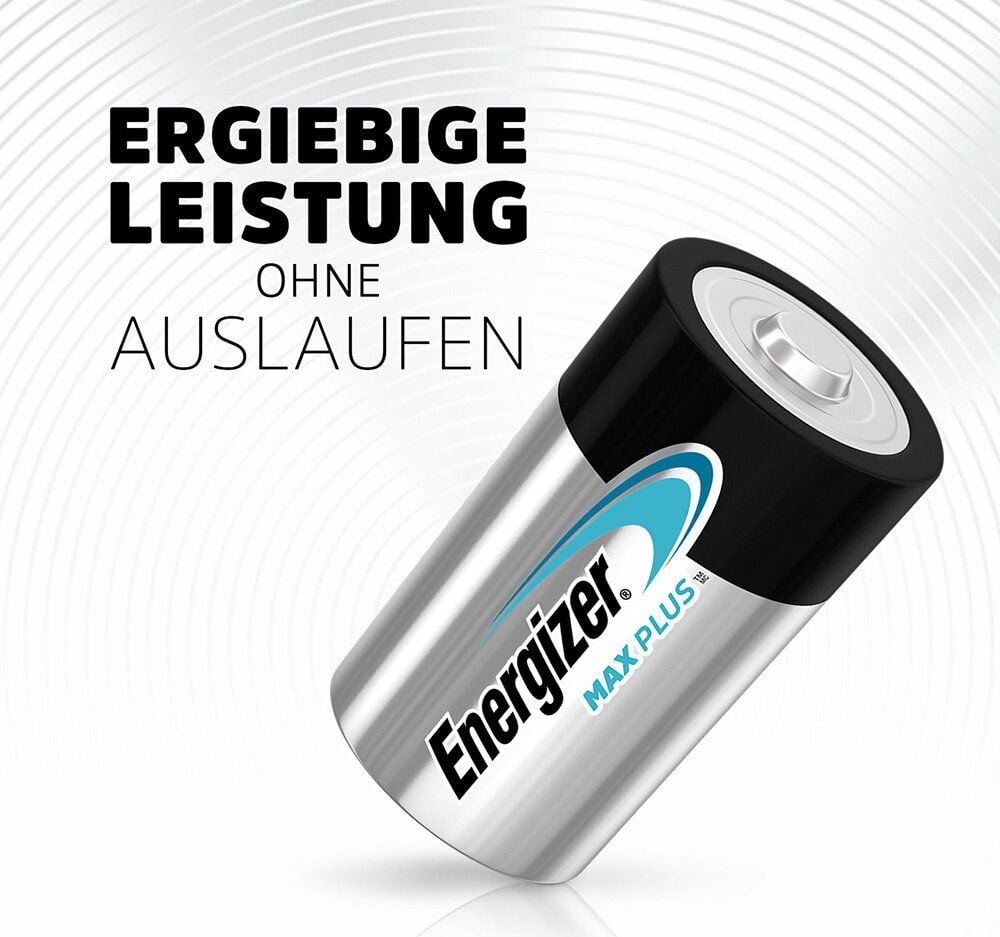 Batterien Energizer Max Plus Mono (D), 1,5 V, mit Geräte-Auslaufschutz, bis zu 15 Jahre Leistungserhalt, Pack 2 Stück