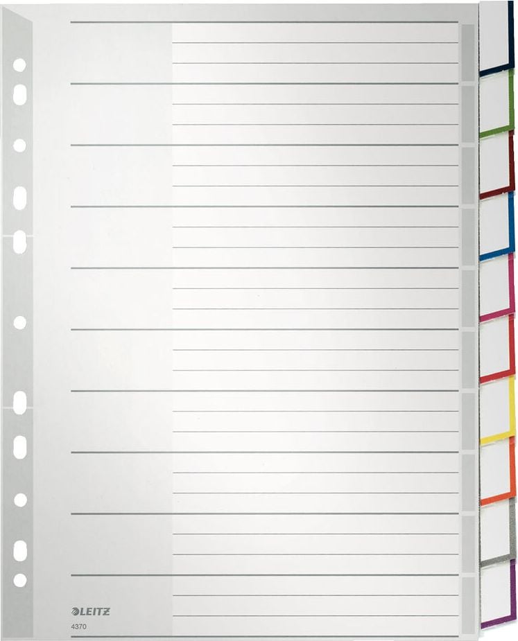 Kunststoffregister Leitz A4 Überbreite blanko 4370, A4 Überbreit, blanko, 10-teilig, PP, grau