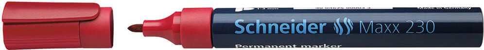 Permanentmarker Schneider Maxx 230, ca. 1-3mm, Rundspitze, Aluminiumschaft,
wasserfest, rot