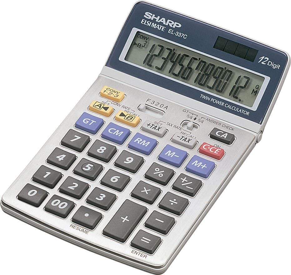 Tischrechner Sharp EL-337C, 12-stelliges LC-Display, Solar- und Batteriebetrieb