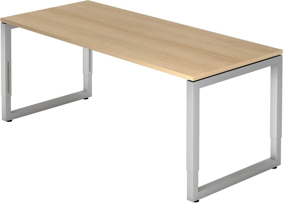 Schreibtisch Hammerbacher RS19, 180x80cm (BxT), 65-85cm Höhe, rechteckig,
O-Fußgestell eckig, eiche