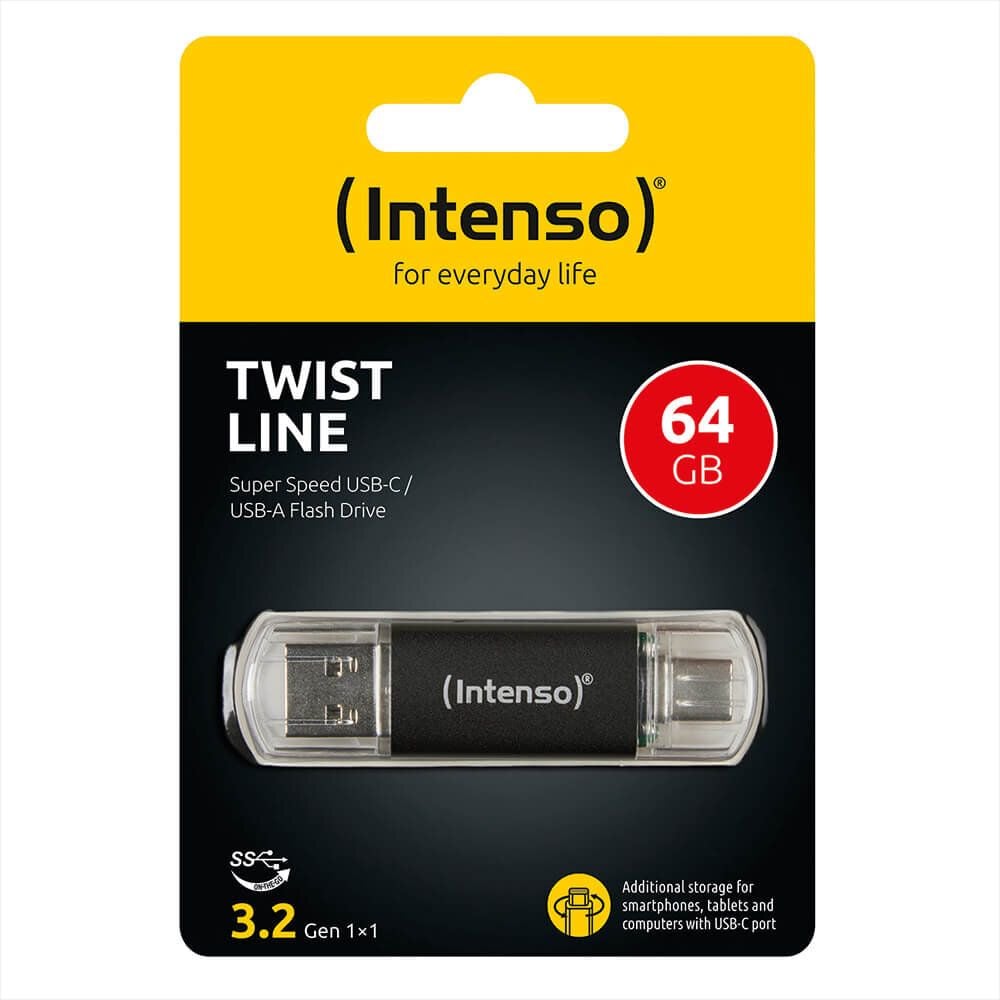 USB-Stick Intenso Twist Line 3539490, 64GB, Super Speed USB 3.2 Gen 1x1, Typ A + C,
Aluminium