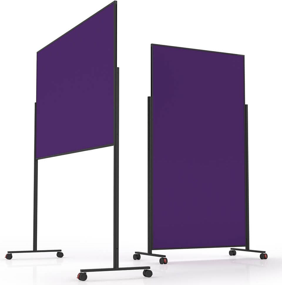Moderationstafeln Magnetoplan Design VarioPin 11812, Tafel: 180x100cm, einteilig, pinnbarer
Filz farbig, Aluminiumrahmen (schwarz),
Standfuß mit Rollen, violett