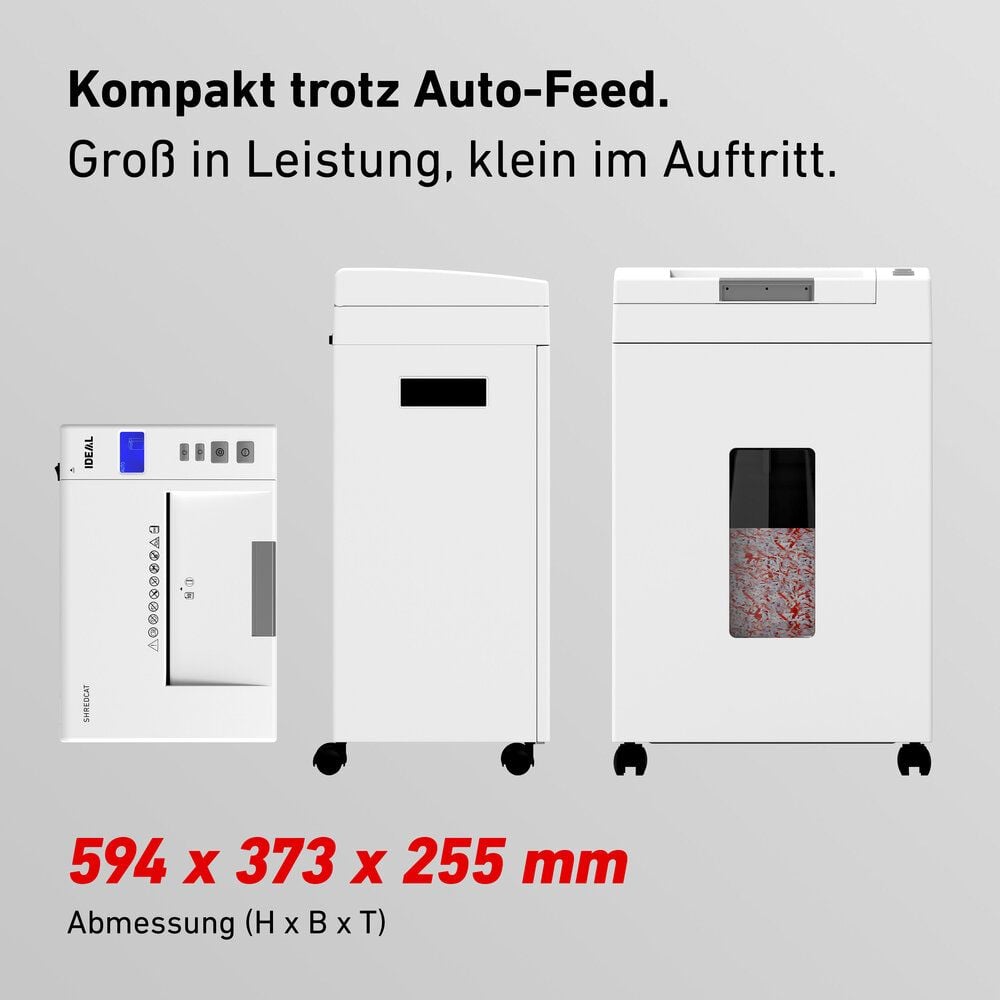 Aktenvernichter Ideal Shredcat 8292 CC P-4 82929111, 4x10mm Partikelschnitt, ca. 200 Blatt bzw. 10 Blatt, 26 Liter Behälter, weiß